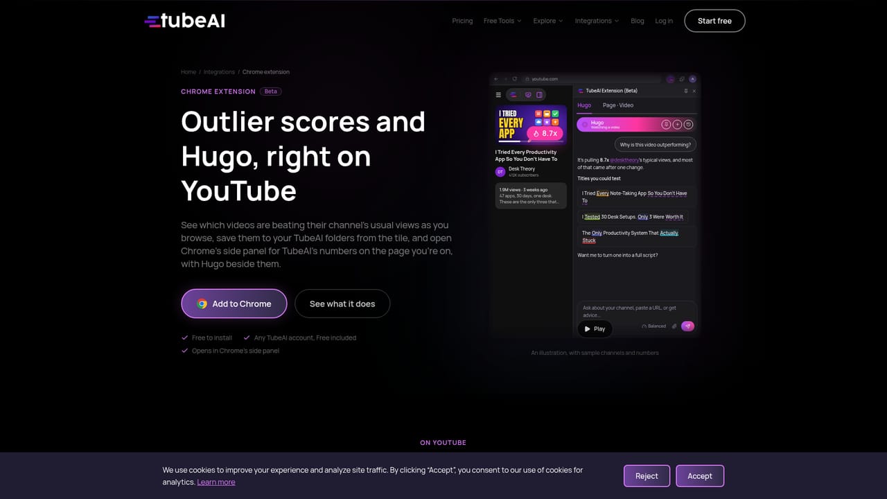 Hugo by TubeAI — Add the Chrome extension