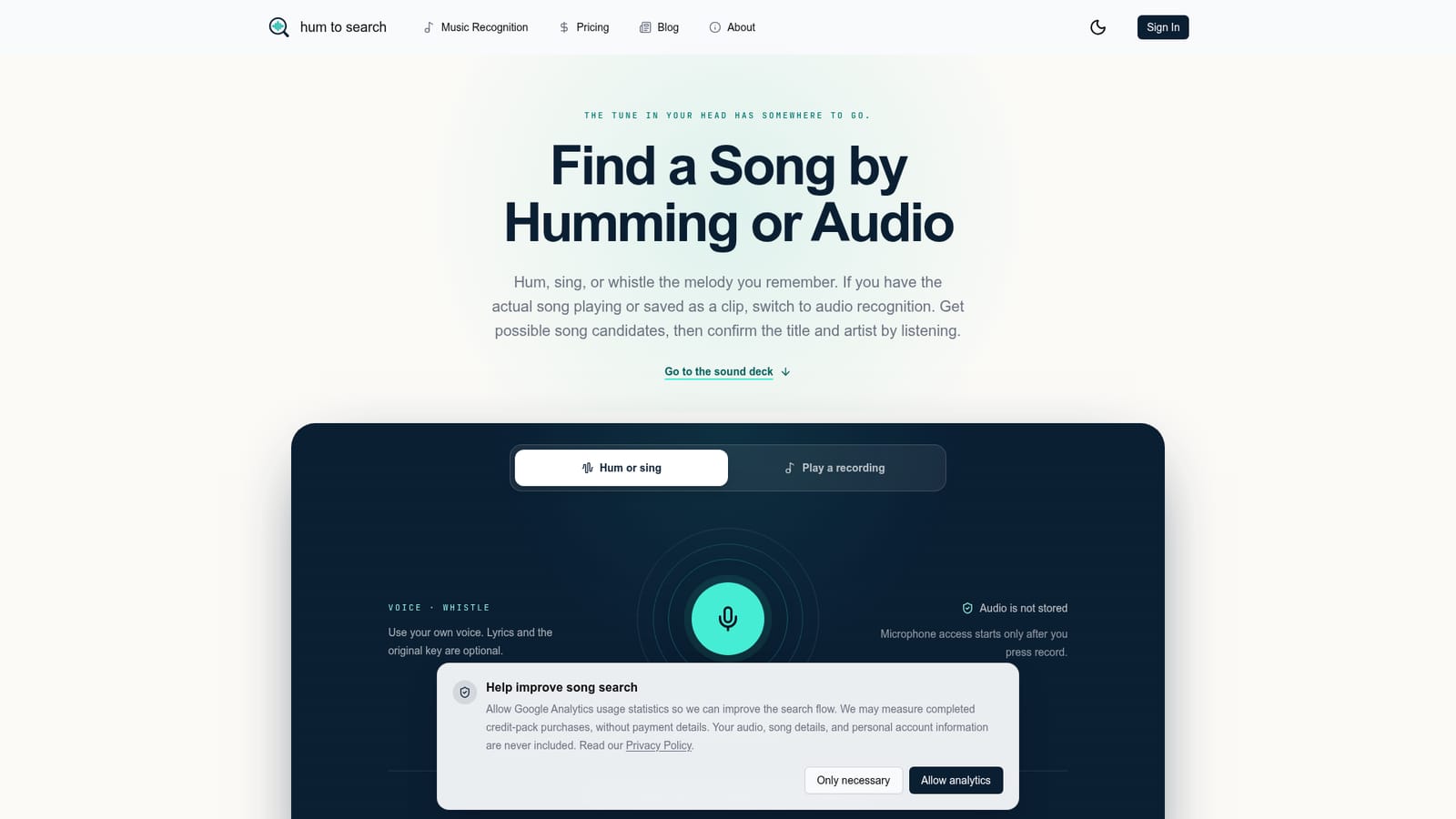 hum to search — Pick the mode that matches your source