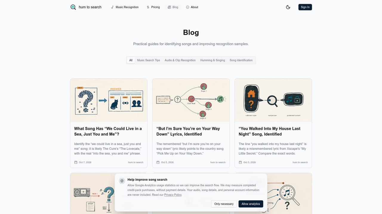 hum to search — Use the guides if a search comes up empty