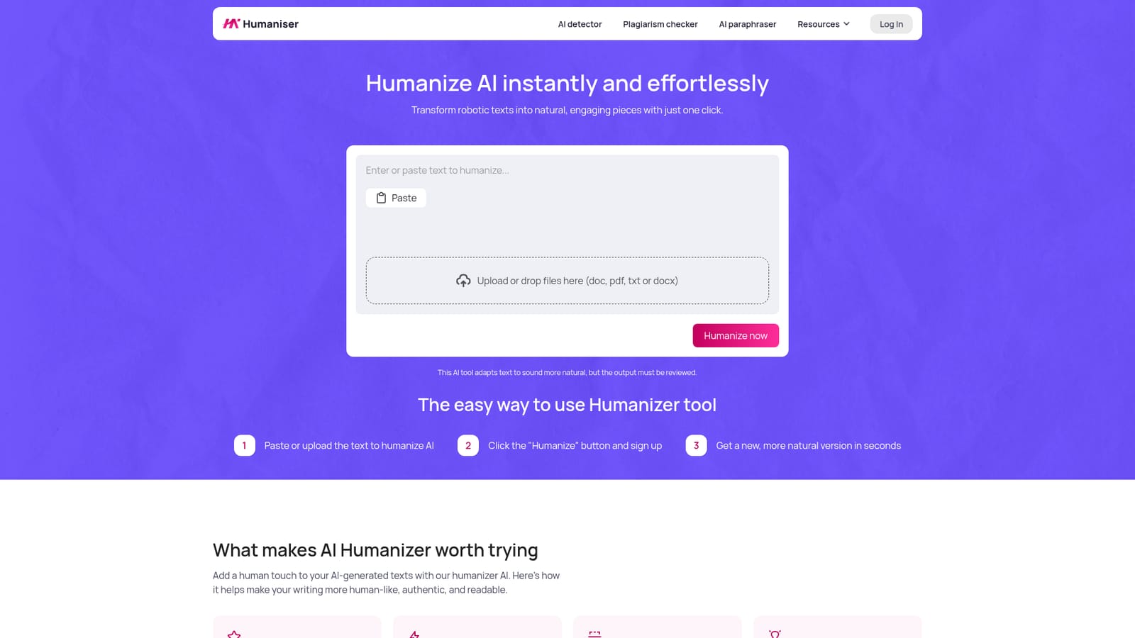 Humaniser.ai — Paste or upload your draft