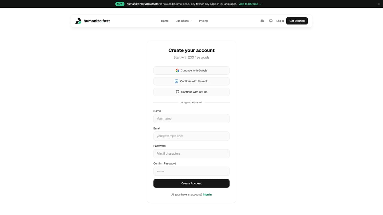 Humanize AI — Create a free account