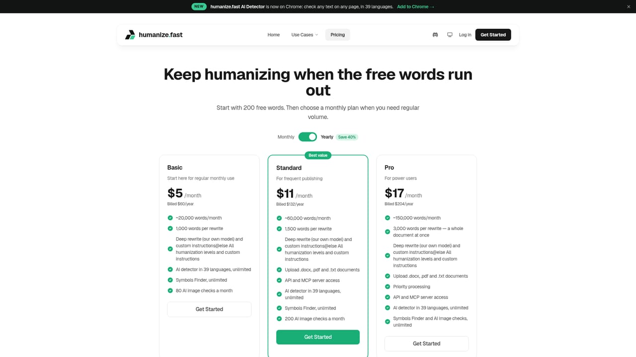 Humanize AI — Scale up with a paid plan
