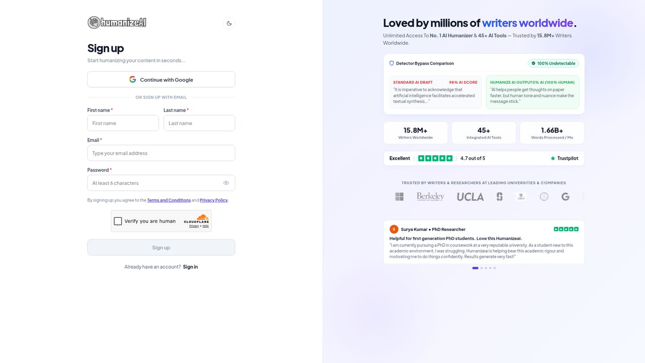 HumanizeAI.io — Pick a humanization mode