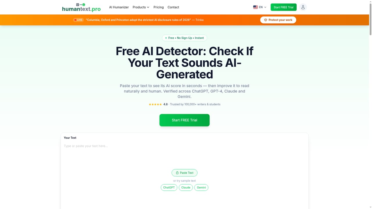 HumanText.pro — Open the detector and paste your text