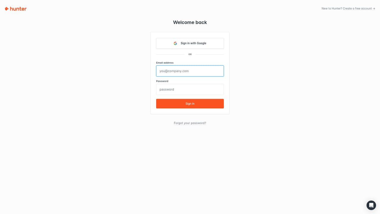 Hunter.io — Create or sign in to a Hunter account