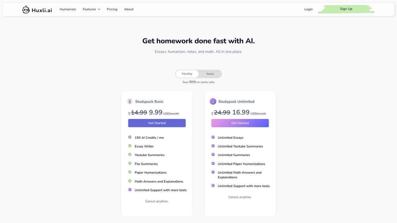 Huxli — Compare plans and subscribe
