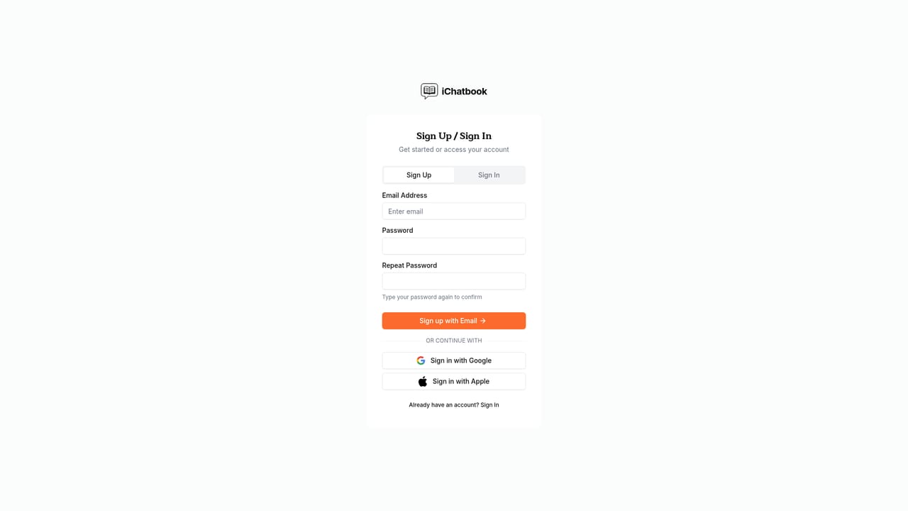 iChatBook — Create an account