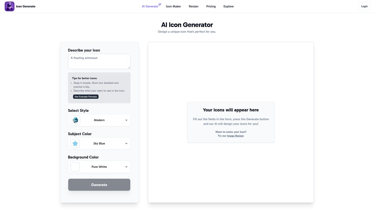 Icon Generate — Open the AI generator