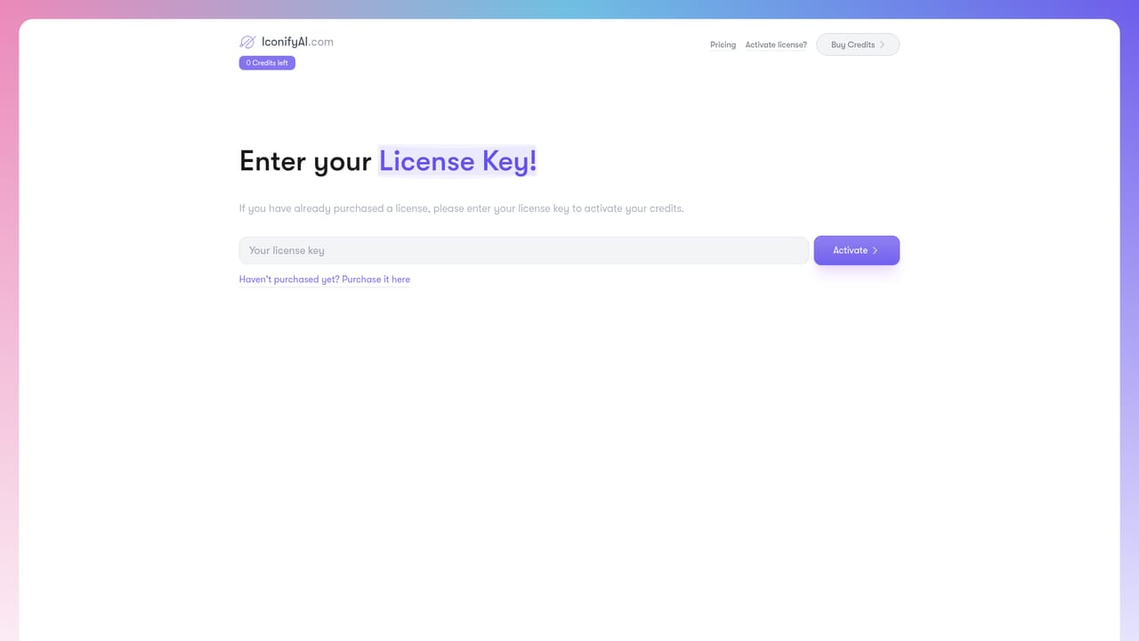 IconifyAI — Buy credits and activate the license