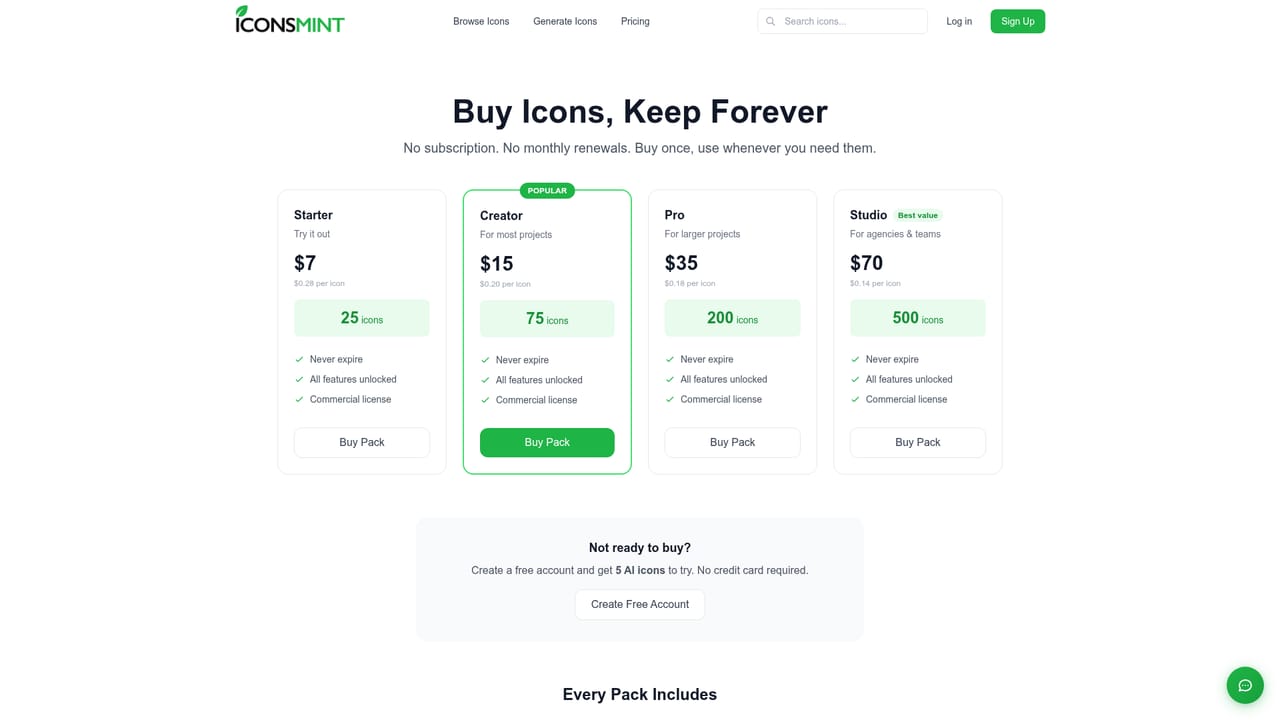 IconsMint — Pick a credit pack and export