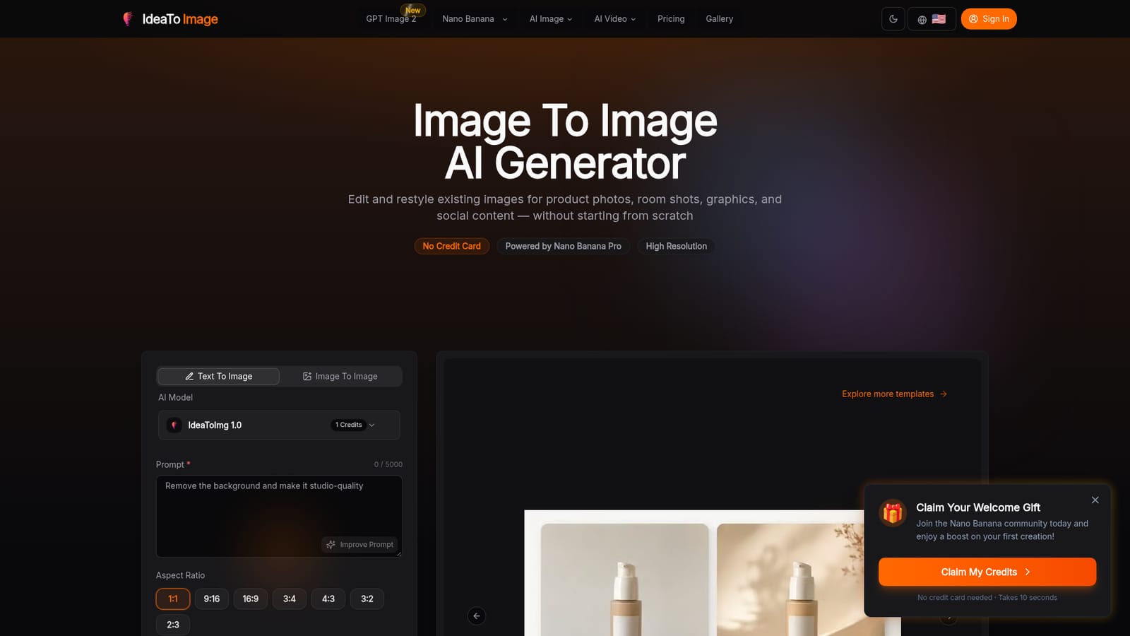 IdeaToImg — Open the generator and pick a mode