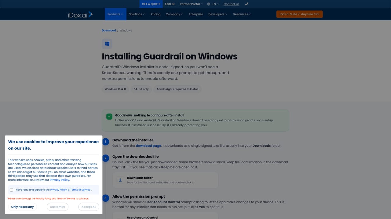 iDox.ai Guardrail — Install and launch Guardrail