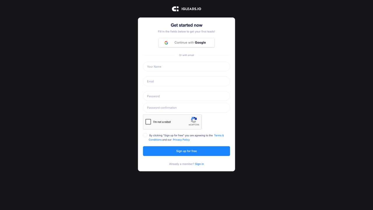 IG Leads — Create a free account