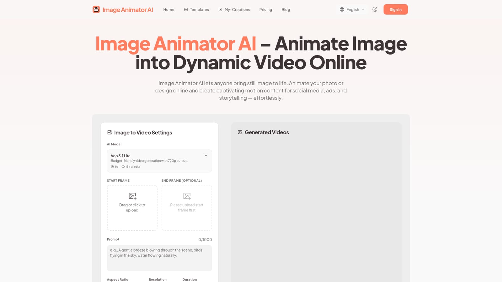 Image Animator AI — Upload your start frame