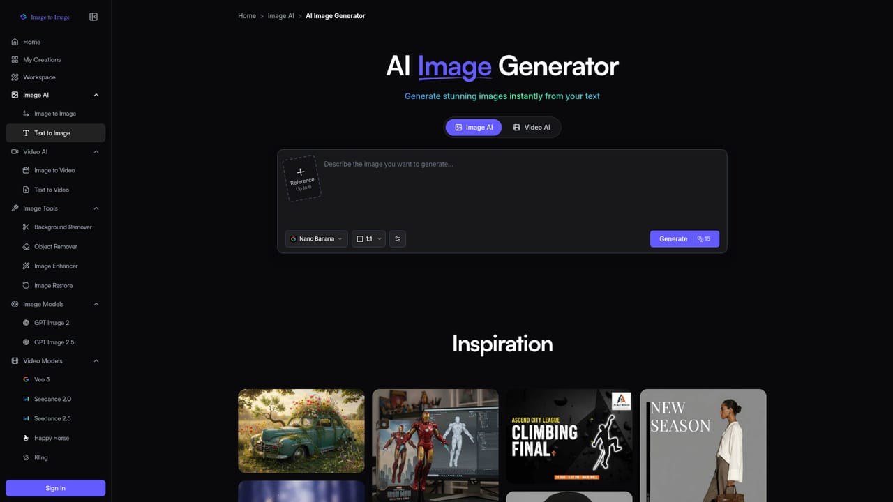 Image to Image.tech — Open the image generator