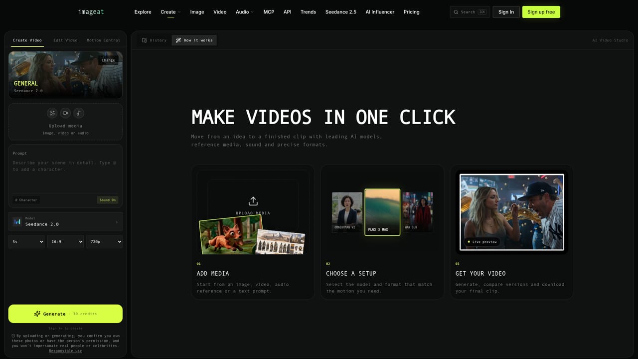 imageat — Open the video studio and pick a model