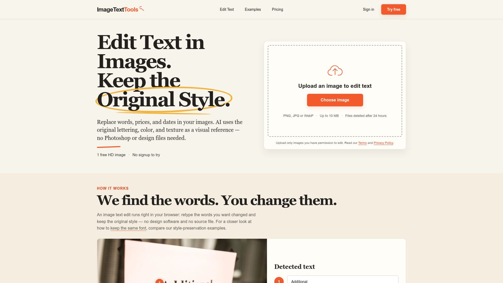 ImageTextTools — Upload an image