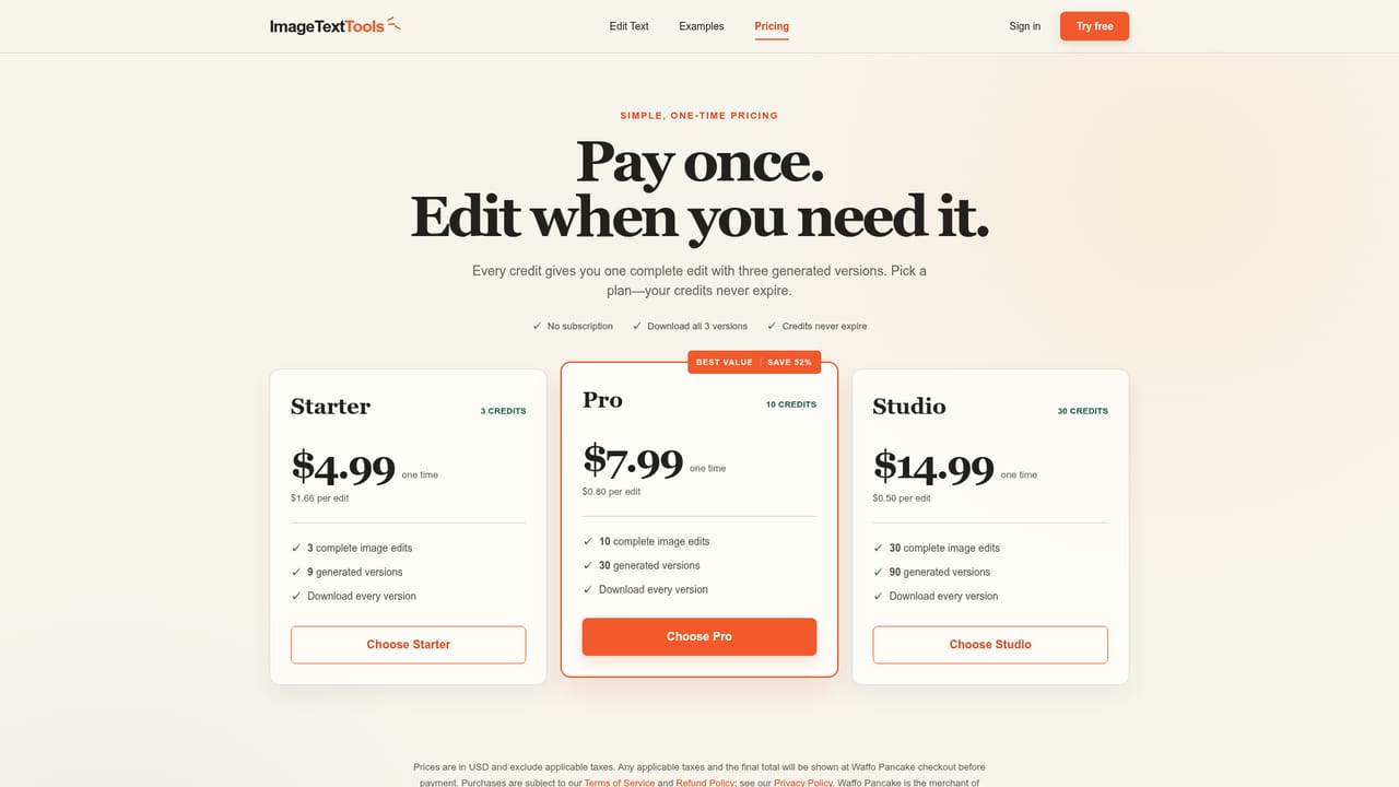 ImageTextTools — Buy credits for additional edits