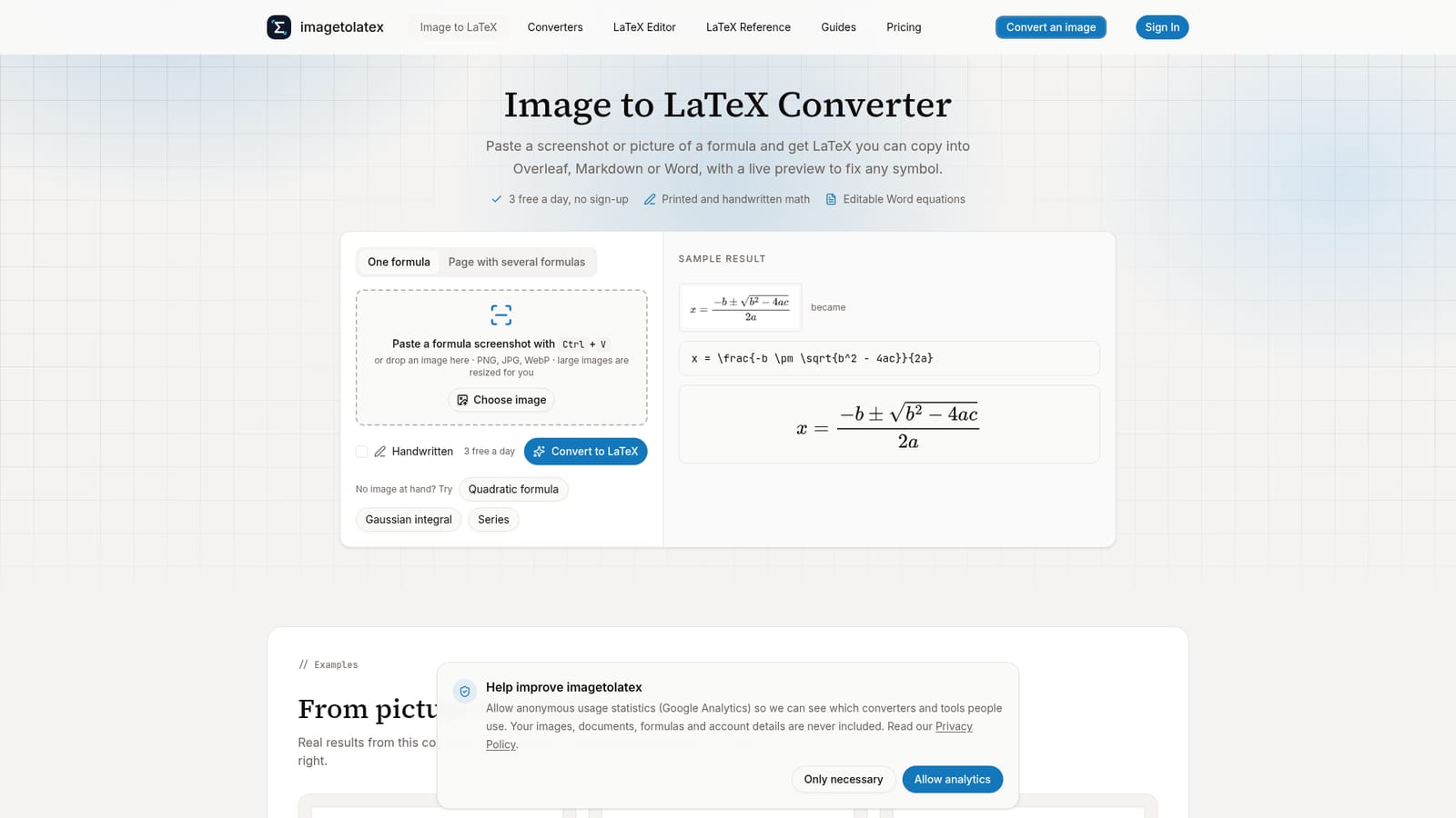 imagetolatex — Add a formula image