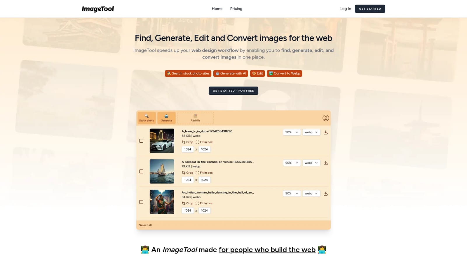 ImageTool — Start on the homepage