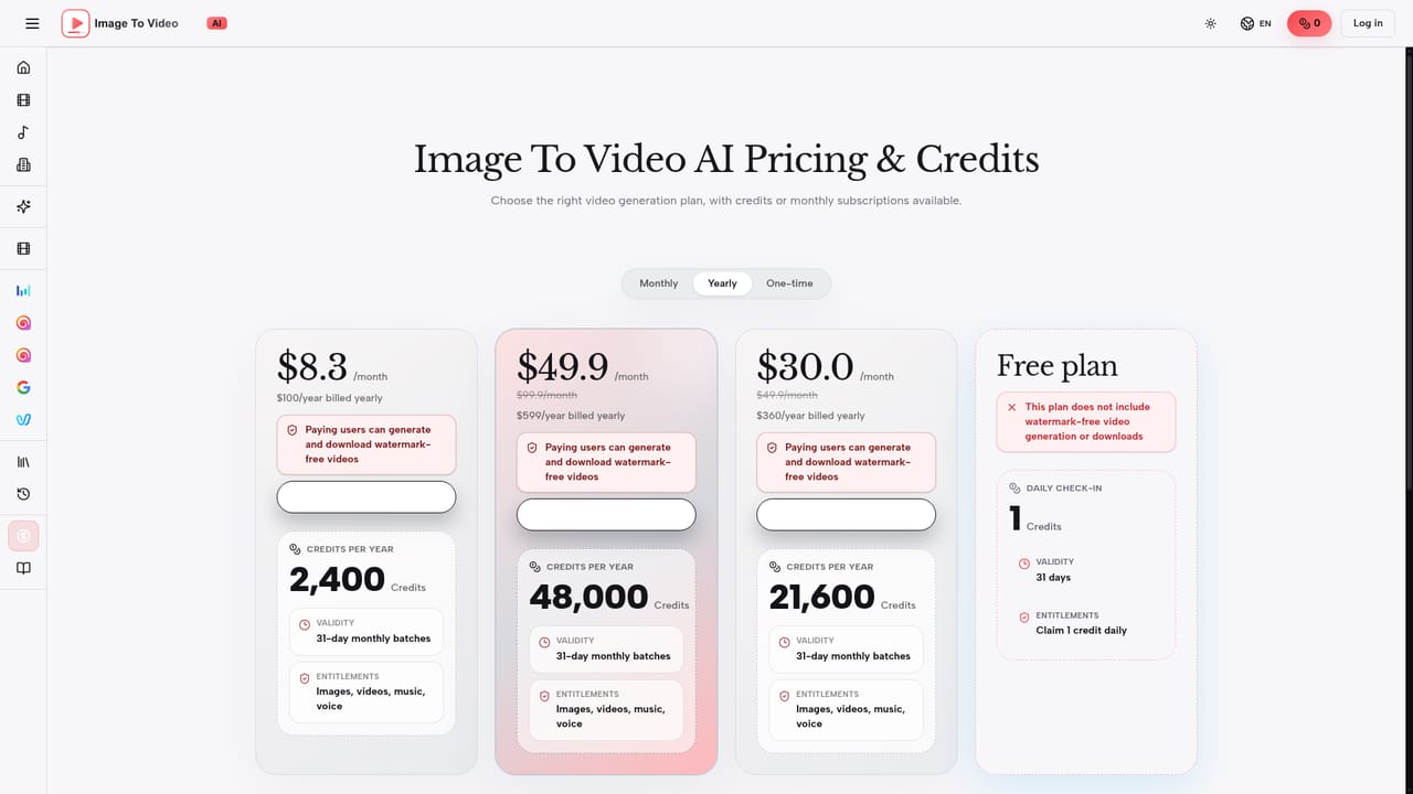 ImageToVideo AI.org — Choose a model and settings