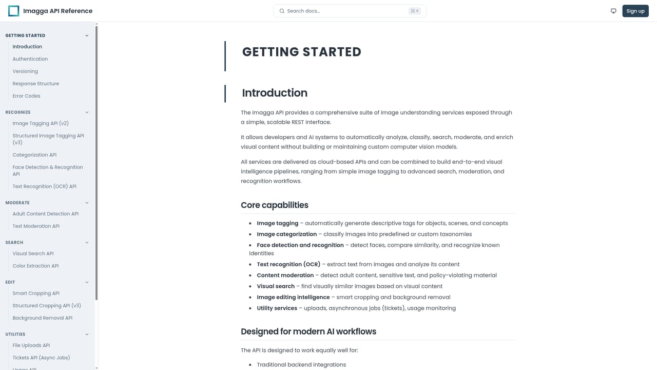 Imagga — Read the API documentation