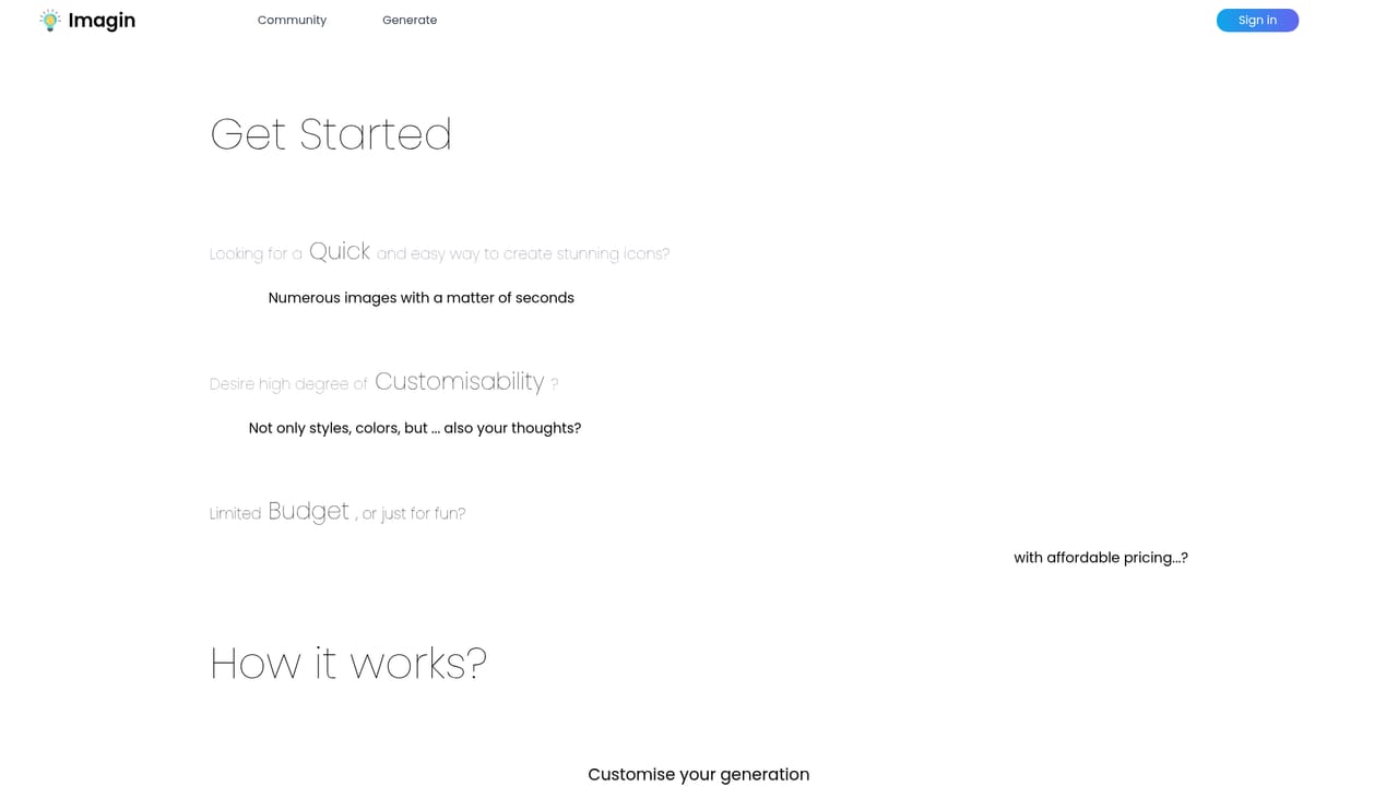 Imagin World — Open the get started page