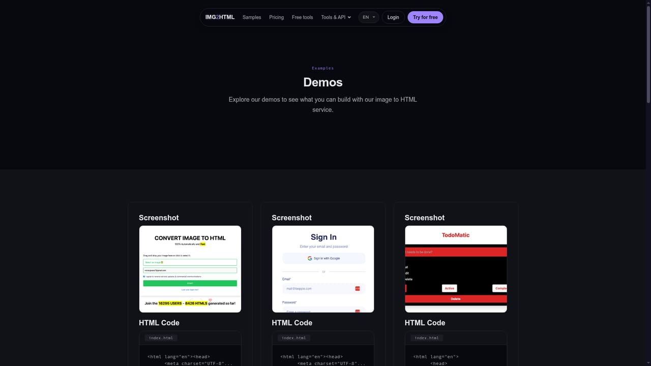 IMG2HTML — Inspect examples before committing credits