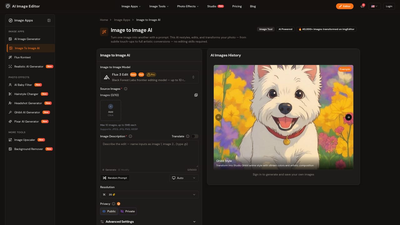ImgEditor AI — Open the image-to-image workspace