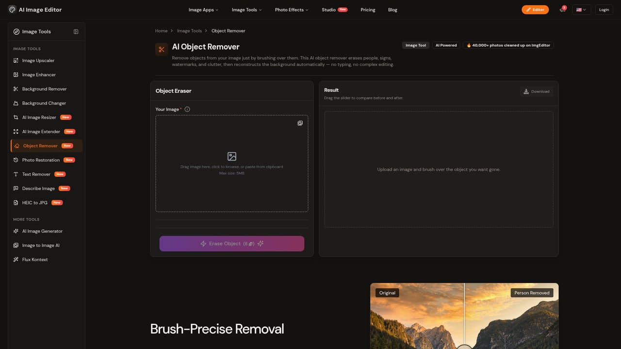 ImgEditor AI — Clean up or enlarge the result