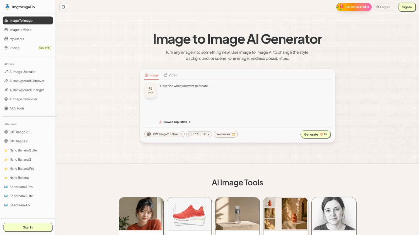 Imgtoimgai.io — Upload a source image