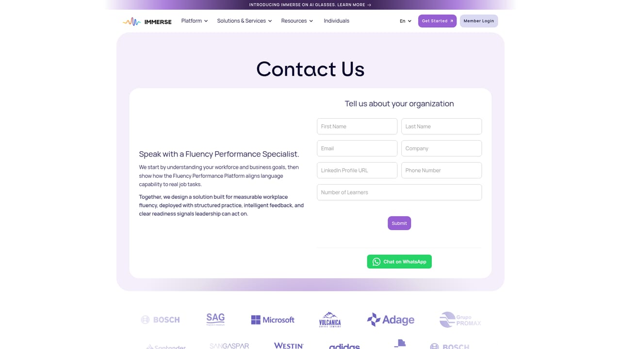 Immerse — Contact the team to scope a rollout