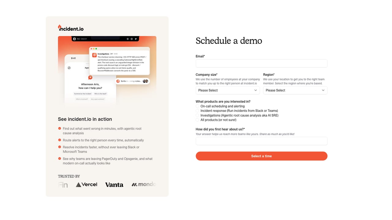 incident.io — Book a demo or start a free trial