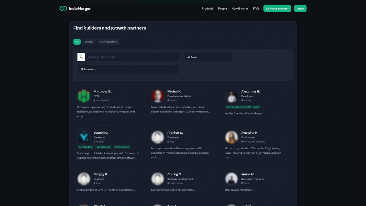 IndieMerger — Shortlist partners and review profiles