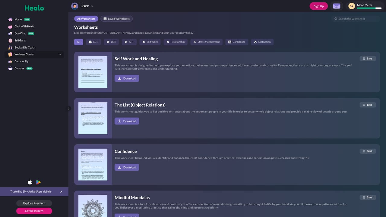 InfiHeal — Work through a worksheet or focus session