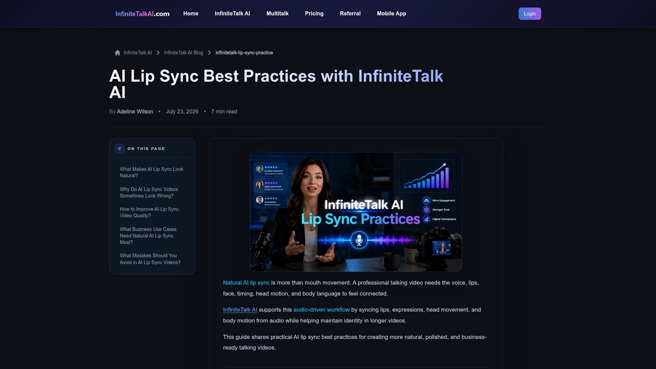 Infinite Talk AI — Review against the lip sync guide