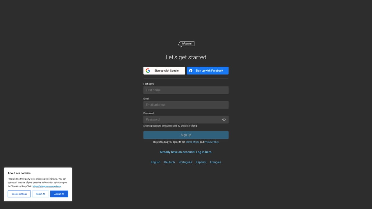 Infogram — Create an account and open the AI generator