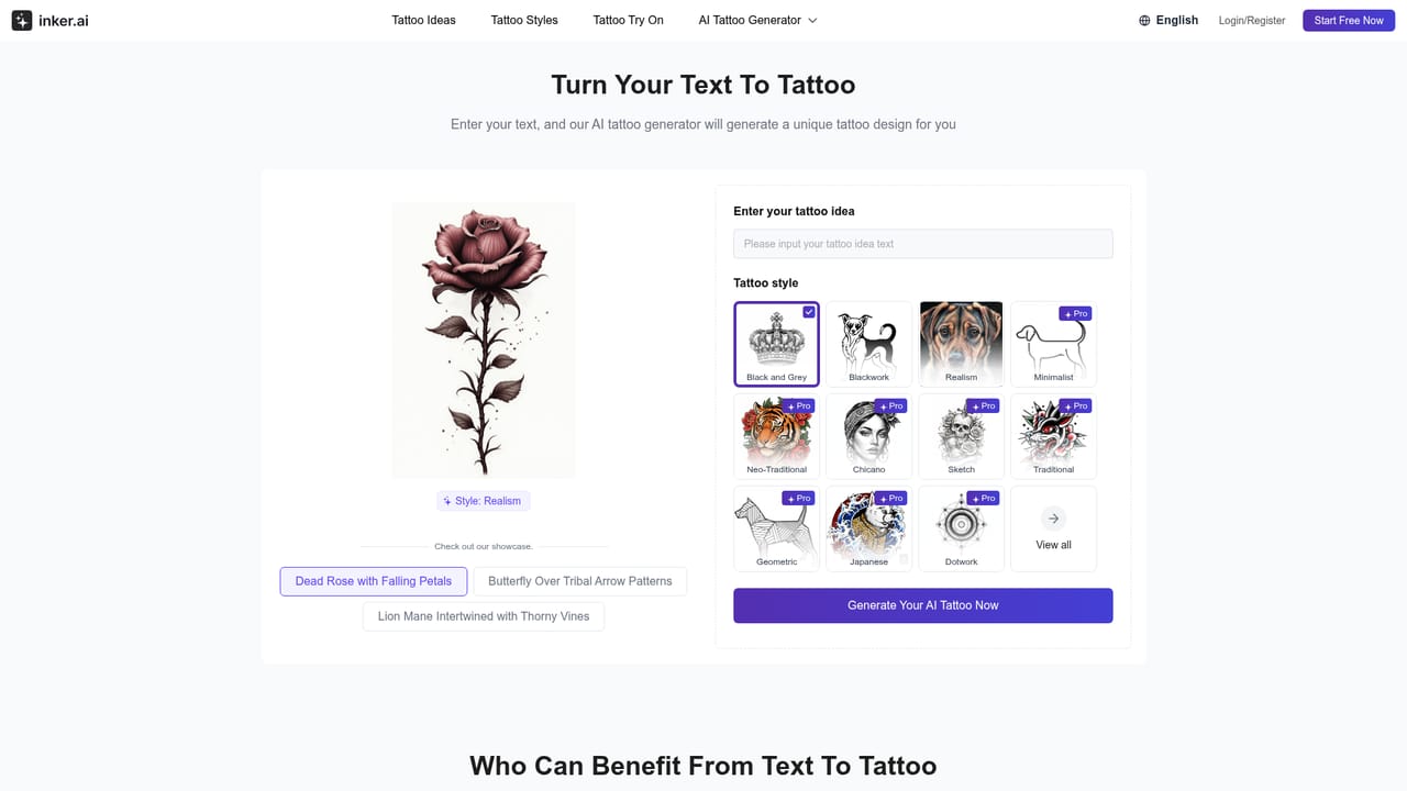 inker.ai — Describe the tattoo or upload a picture