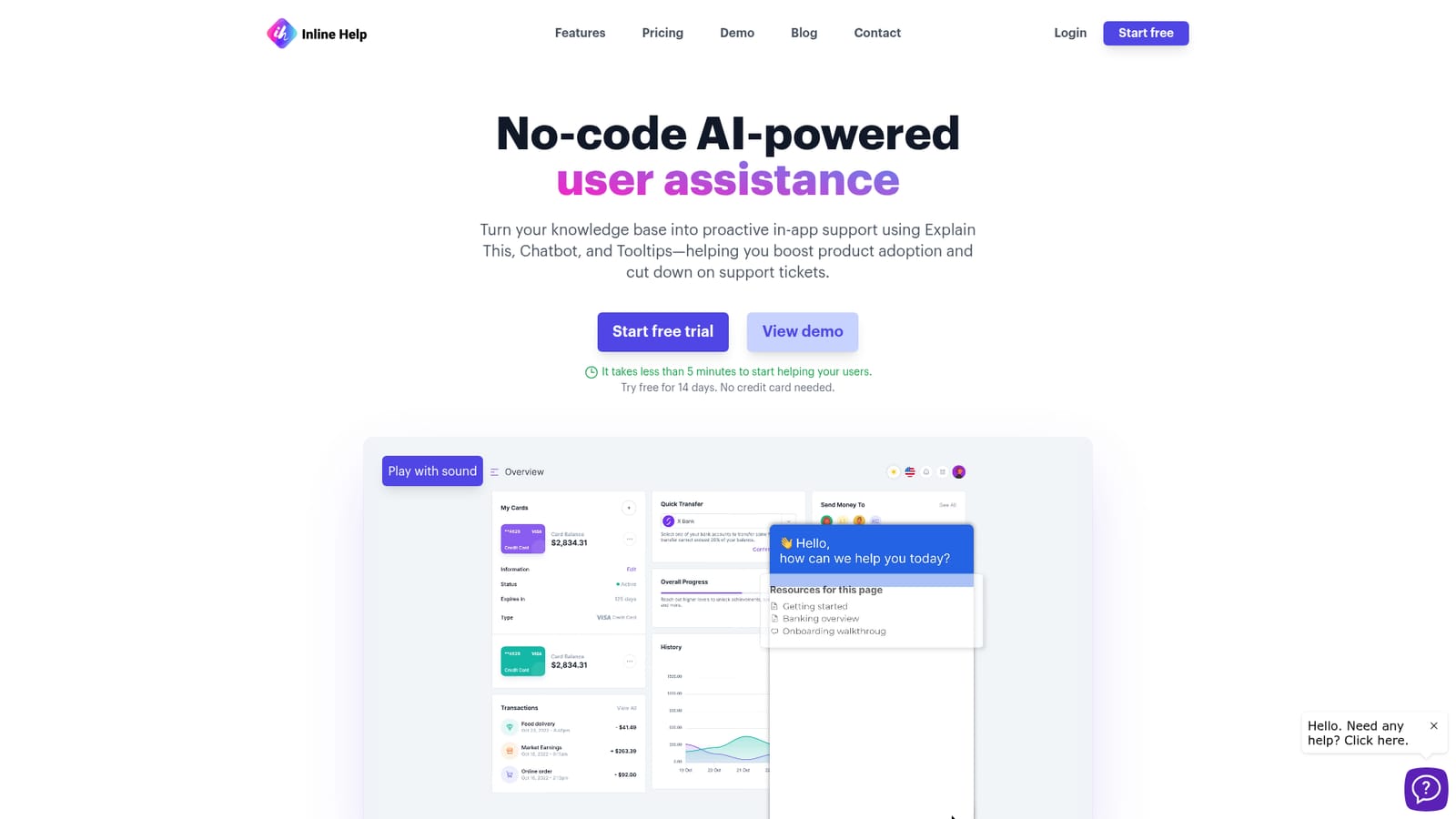 Inline Help — Start a 14-day trial without a card