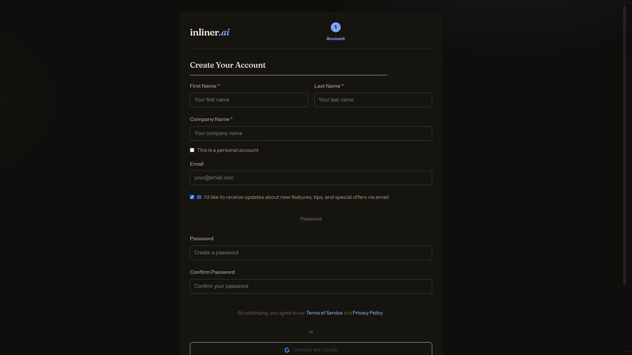 INLINER — Create an account and project