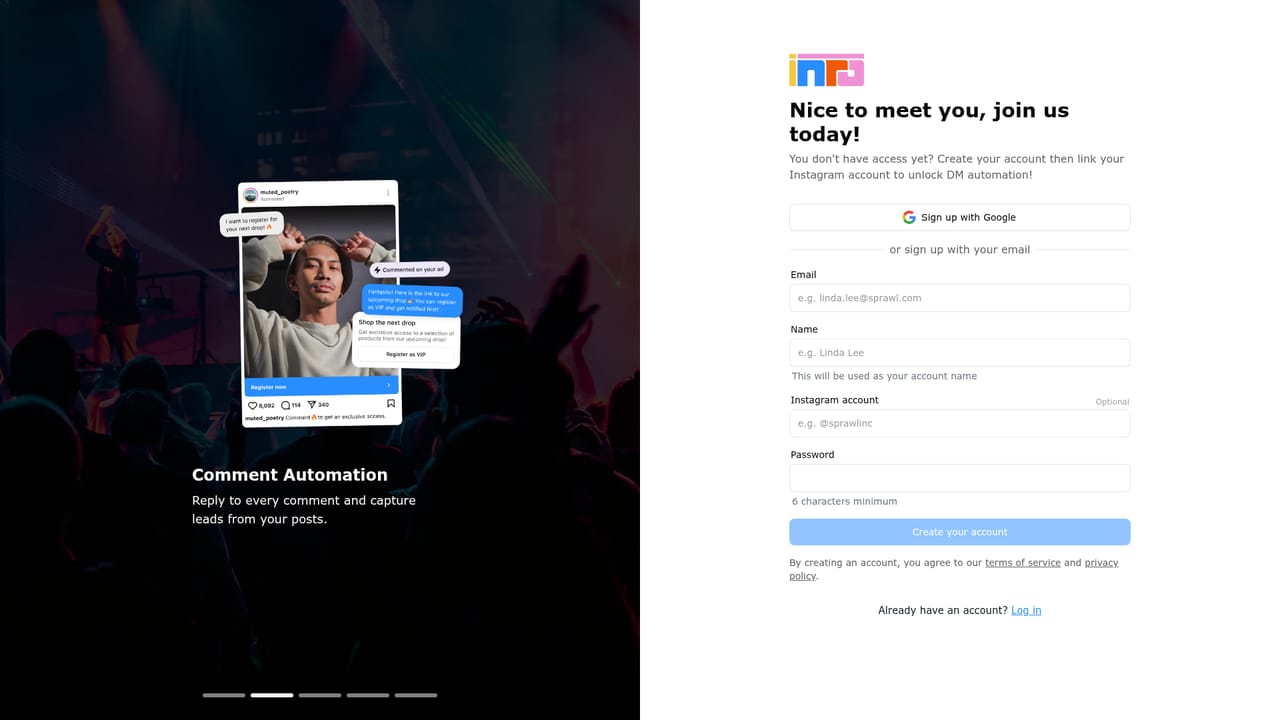 Inr Social — Create your account and connect Instagram