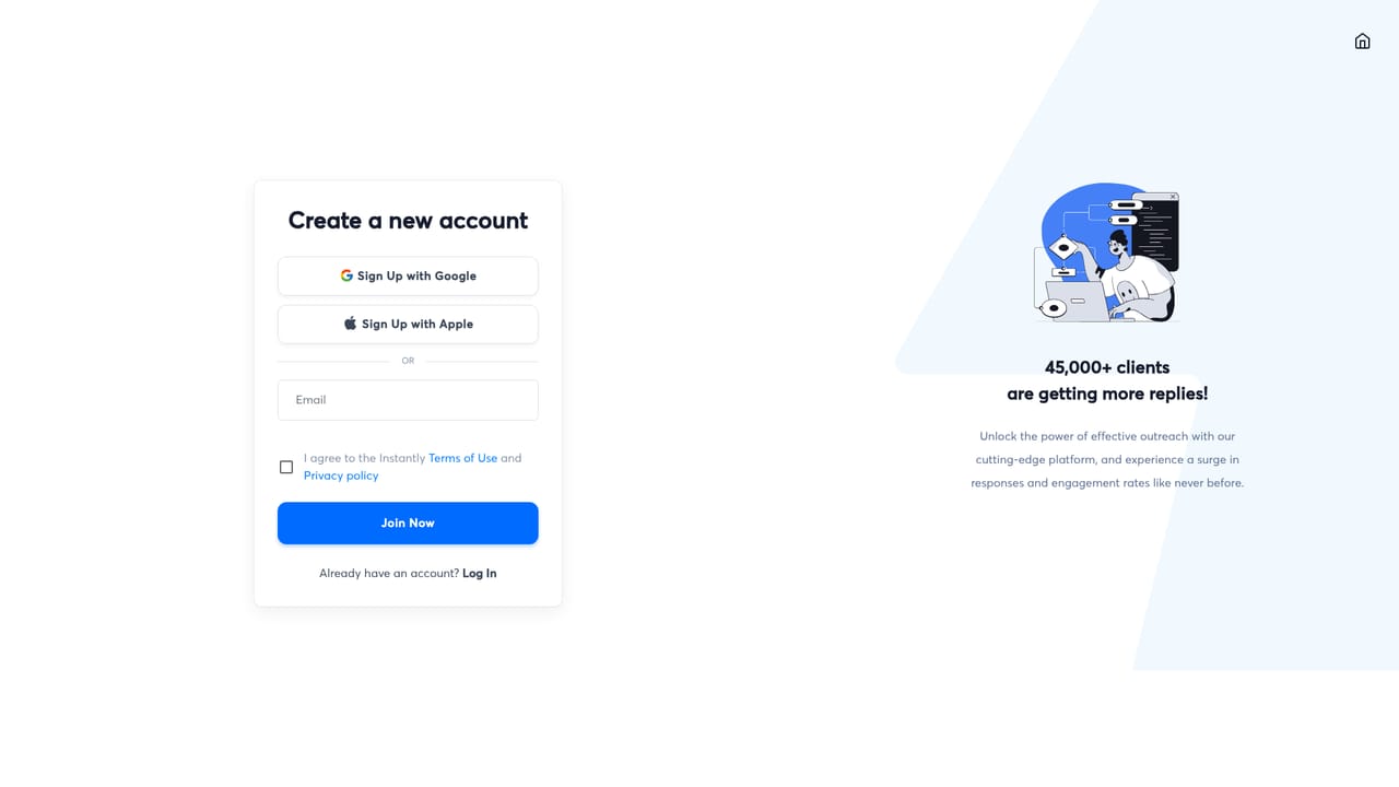 Instantly — Create an account and open the workspace