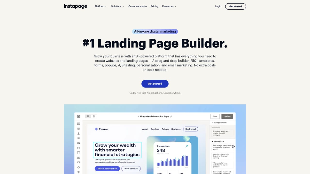 Instapage Content Generator — Create an Instapage account and open the builder