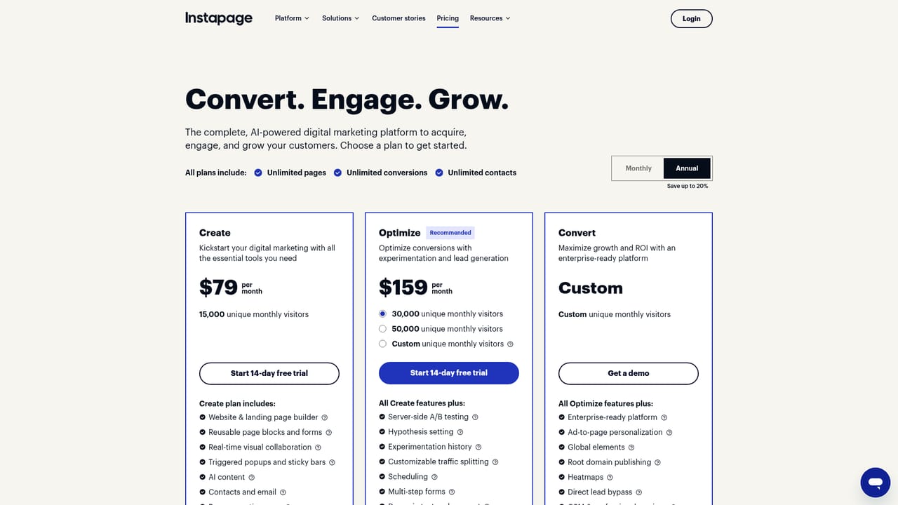 Instapage Content Generator — Pick a plan that includes AI content