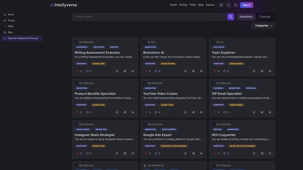 Intellyverse — Browse public assistants and prompts