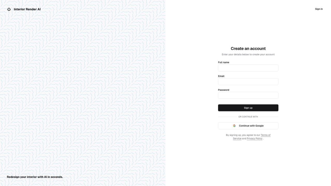 Interior Render AI — Create an account to open the trial