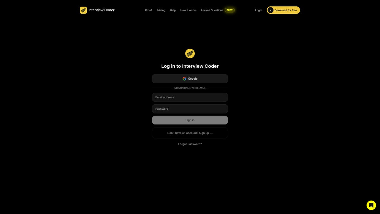 Interview Coder — Create an account and sign in