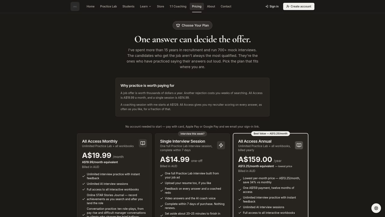 Interview Practice Lab — Pick a plan for your timeline