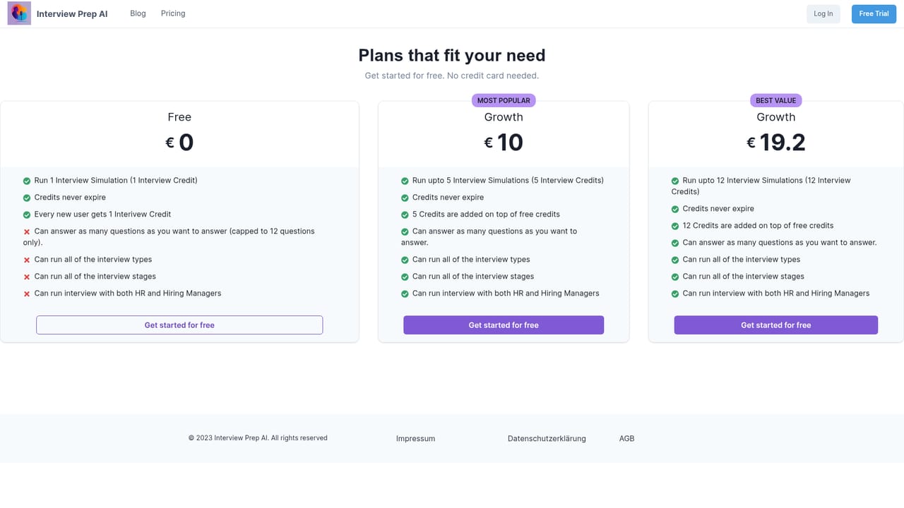 Interview Prep AI — Check pricing before you scale up
