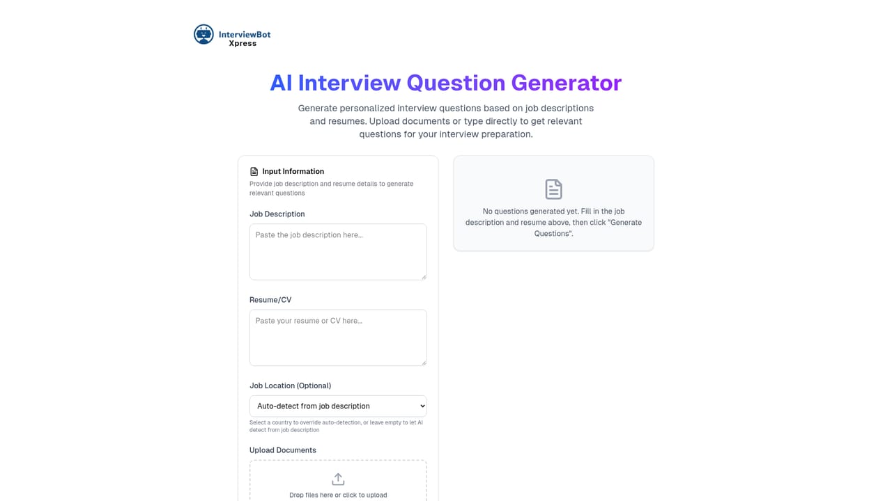 InterviewBot — Generate free personalised questions